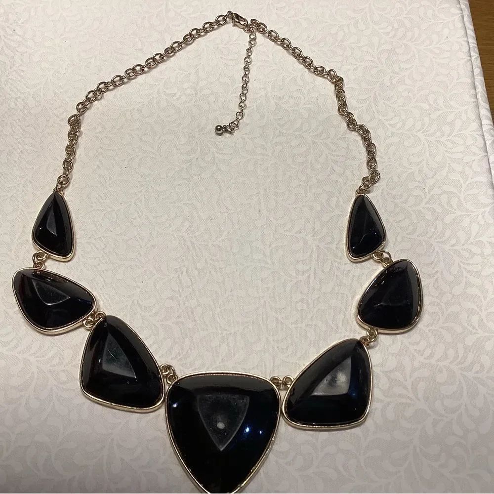 Black & Goldtone Acrylic Geometric Adjustable Necklace